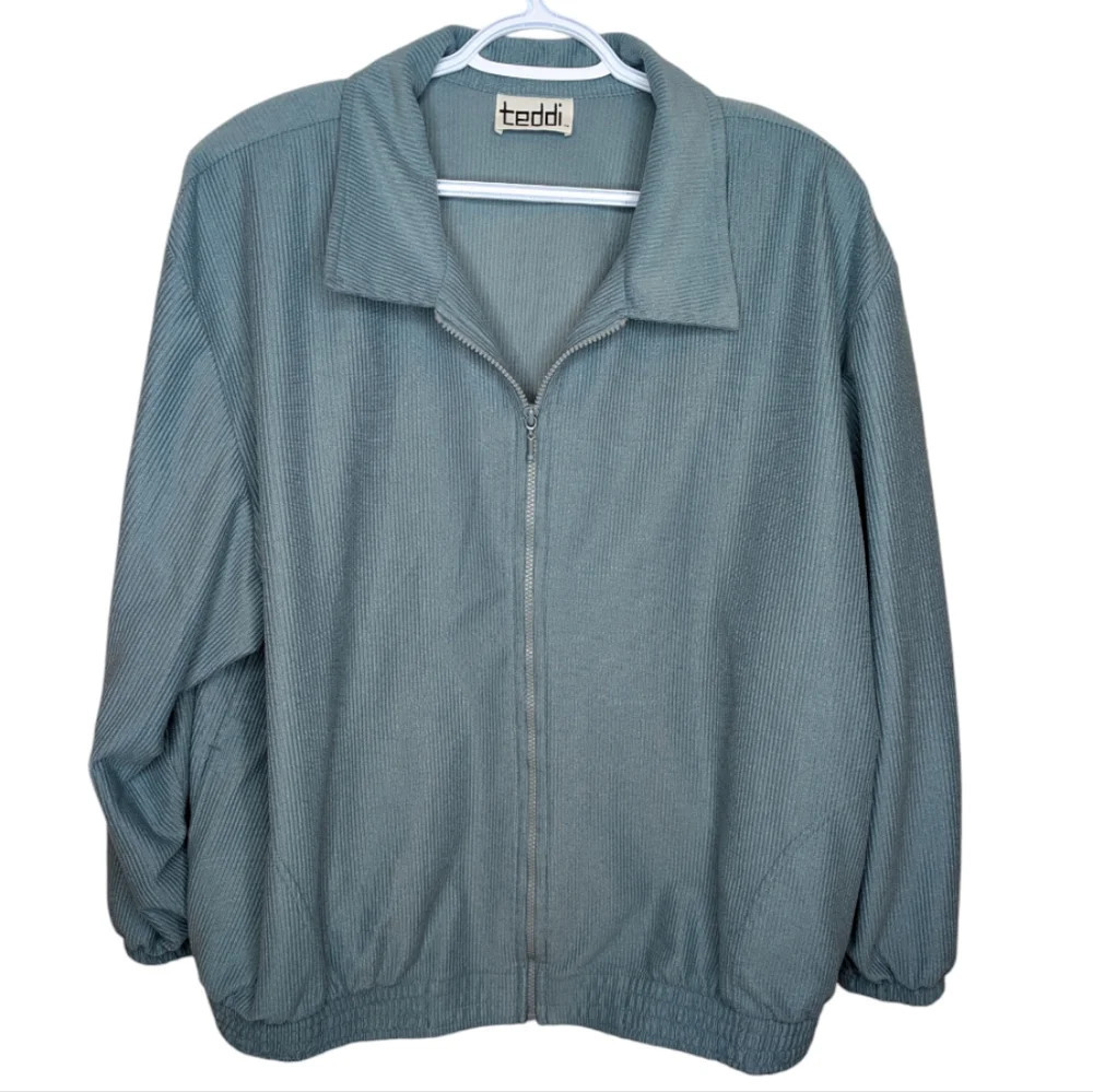 Vintage Teddi Seafoam Teal Green Collared Zip Up Golf Jacket XL Mens Unisex